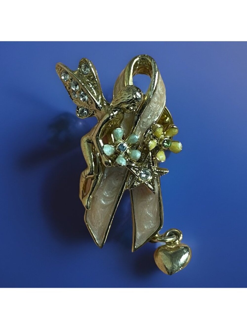 Rare Kirks Folly Enamel Fairy Pink Ribbon Breast Cancer Awareness Pin